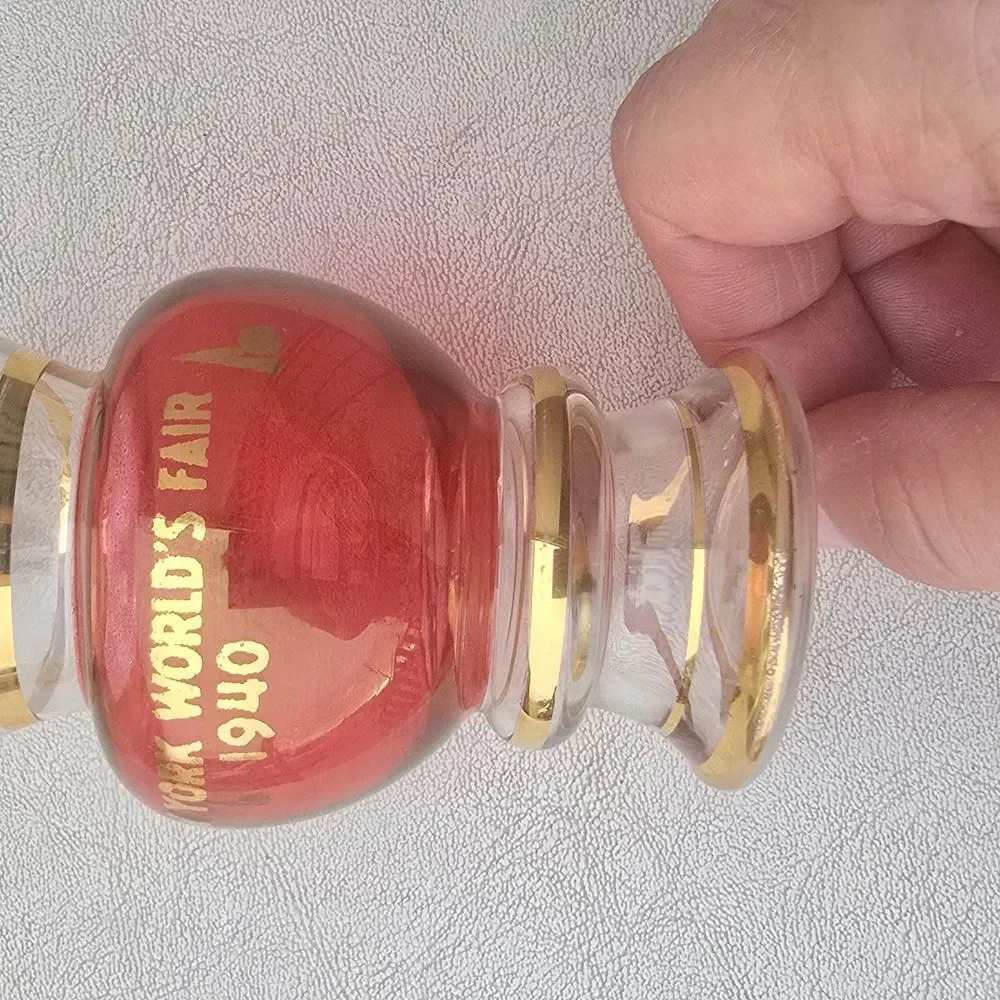 1940 New York World's Fair Souvenir Vase | Ruby/Cranberry Glass with Gold Trim